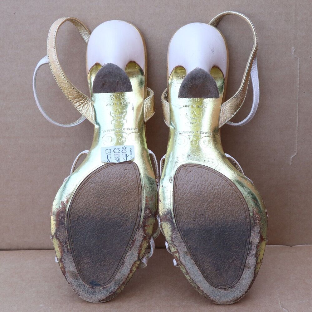 Dolce Gabbana Ankle Strap Heel Sandals Women's Size 6.5 Metallic Gold/Cream - Picture 7 of 10